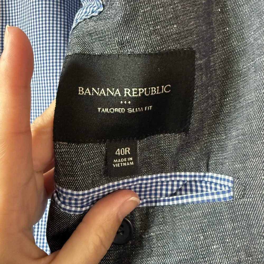 Banana Republic Men's Blue Gray Cotton Linen Blazer Suit Sport Jacket Size 40R